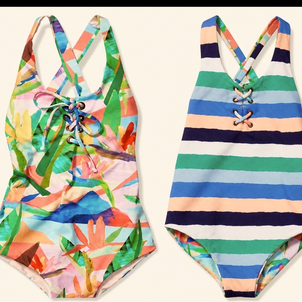 MAAJI 8 GIRLS ANDROS JUNGLE Reversible Stripes LACE TIE FRONT Criss Cross back